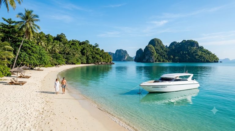 Calm clear turquoise sea in Phuket high season, ideal for island tours