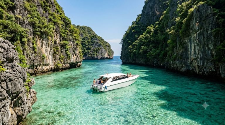 สปีดโบ๊ทเที่ยวเกาะพีพีและเกาะไข่ในวันเดียว น้ำทะเลใส