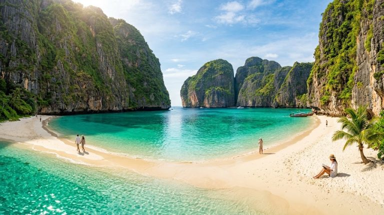 ชายฝั่งภูเก็ตช่วงกรีนซีซั่น ธรรมชาติเขียวชอุ่มและแดดส่องผ่านเมฆ