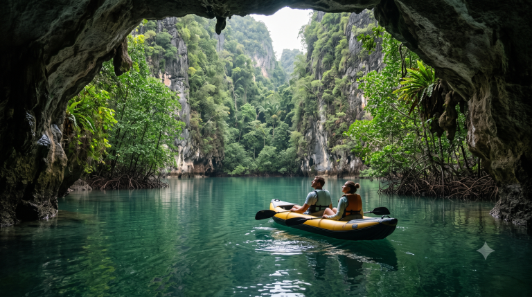 พายเรือแคนูลอดถ้ำเข้าลากูนกลางเขาอ่าวพังงา