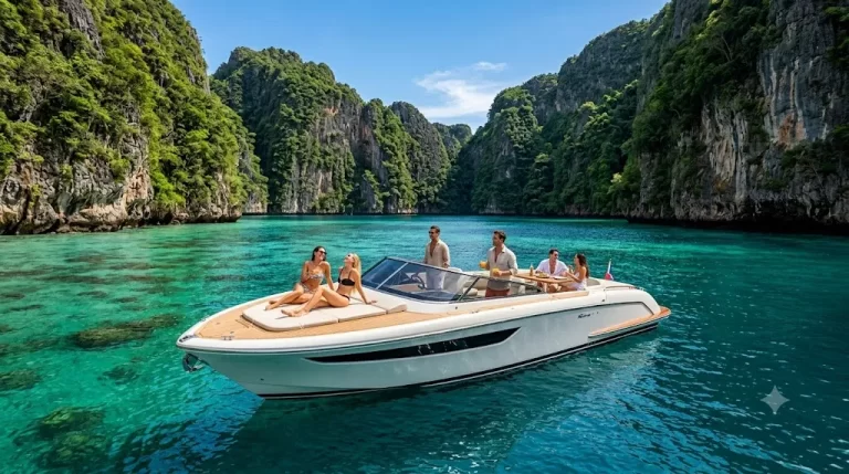Panoramic Phi Phi Island viewpoint over turquoise bays near Phuket
