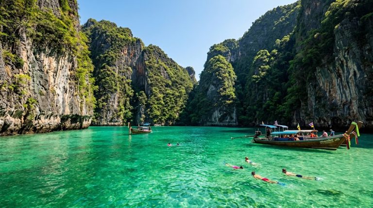 Pileh Lagoon at Phi Phi Leh with emerald water and limestone cliffs